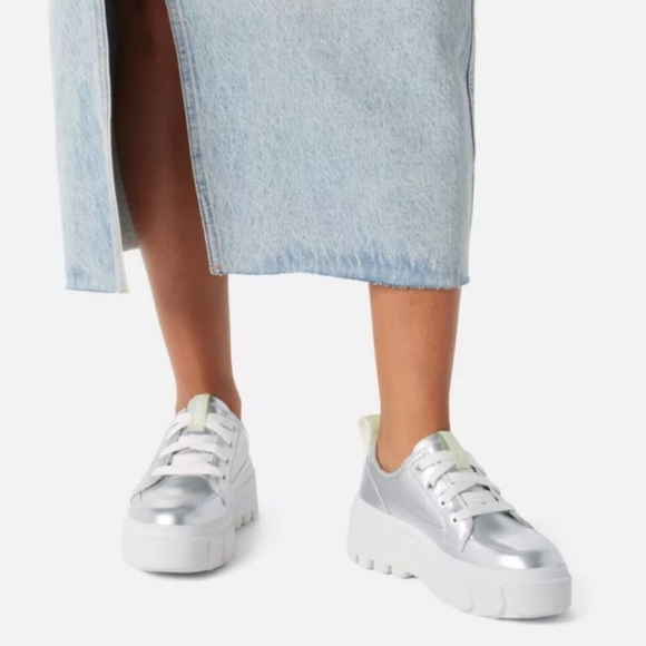 Sorel Shoes - Sorel Silver Metallic Platform Sneakers with White Soles
